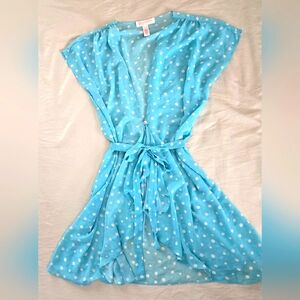 Oscar de la Renta 'Pink Label' Blue & White Polka Dot Lingerie Robe Size XL Used